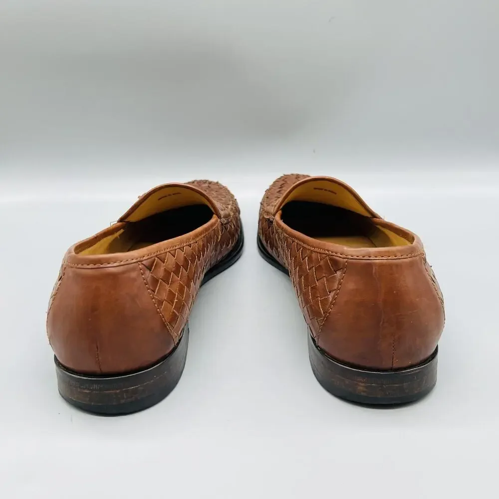 Cole Haan Shoes Mens 13 Brown Leather Woven Tassel Loafers Slip On Vtg Moc Toe